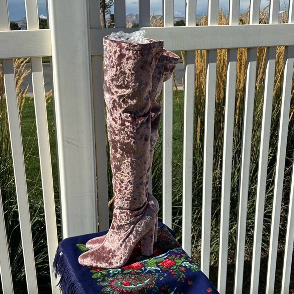 Soft Velvet Pink Over the Knee Boots Never Worn Size 8